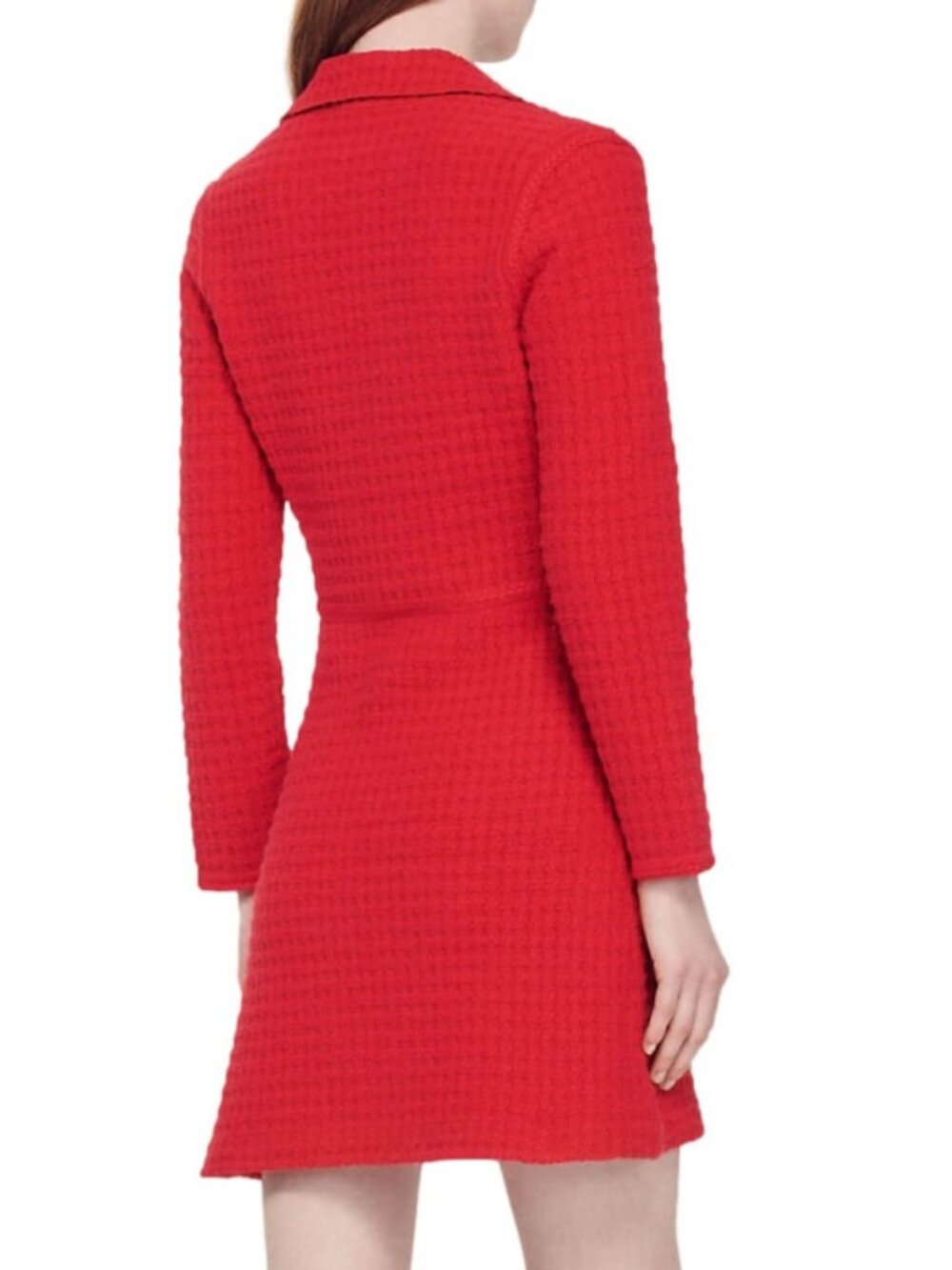 NWT Sandro Yvonne V-neck collared knit dress rouge red - Picture 2 of 8